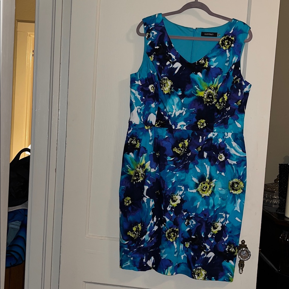 Ellen Tracy Turquoise and White Floral Dress